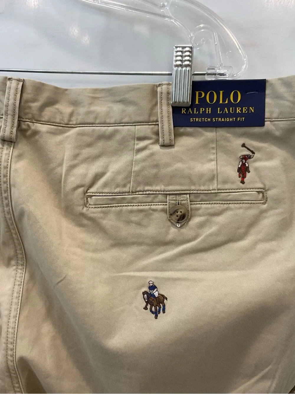 POLO Ralph Lauren Tan ALL OVER PLAYER Stretch Straight Fit Pants size 38-30 T76